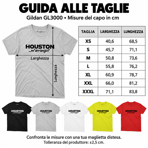 Maglietta ironica "Houston m'arrangio!?" – Idea regalo divertente