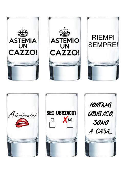 Collezione di 6 bicchieri da shot  con varie grafiche