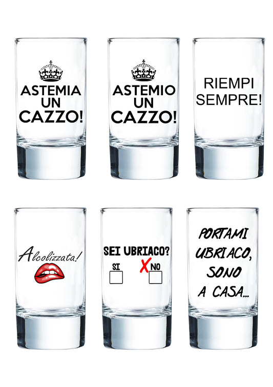 Collezione di 6 bicchieri da shot  con varie grafiche