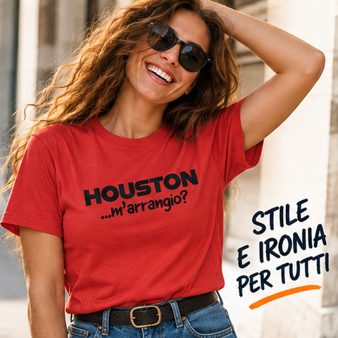 Maglietta ironica "Houston m'arrangio!?" – Idea regalo divertente