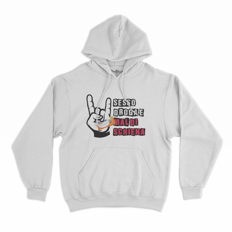 felpa con cappuccio unisex- sesso droga e mal di schiena