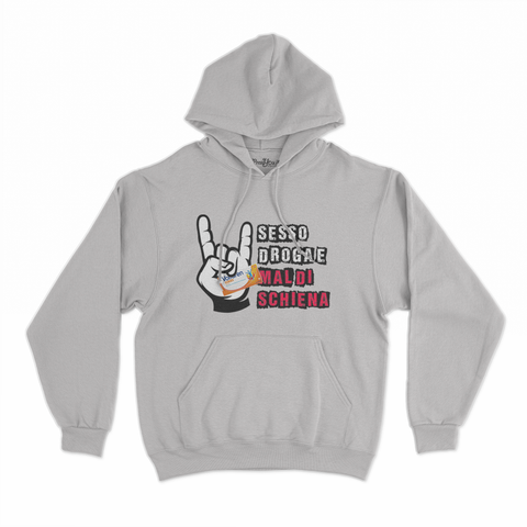 felpa con cappuccio unisex- sesso droga e mal di schiena