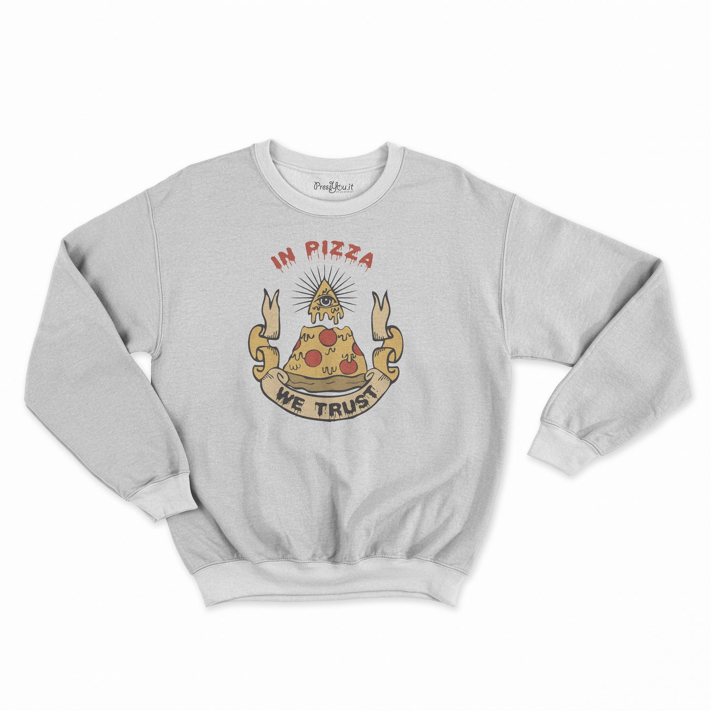 felpa girocollo unisex- in pizza we trust illuminati