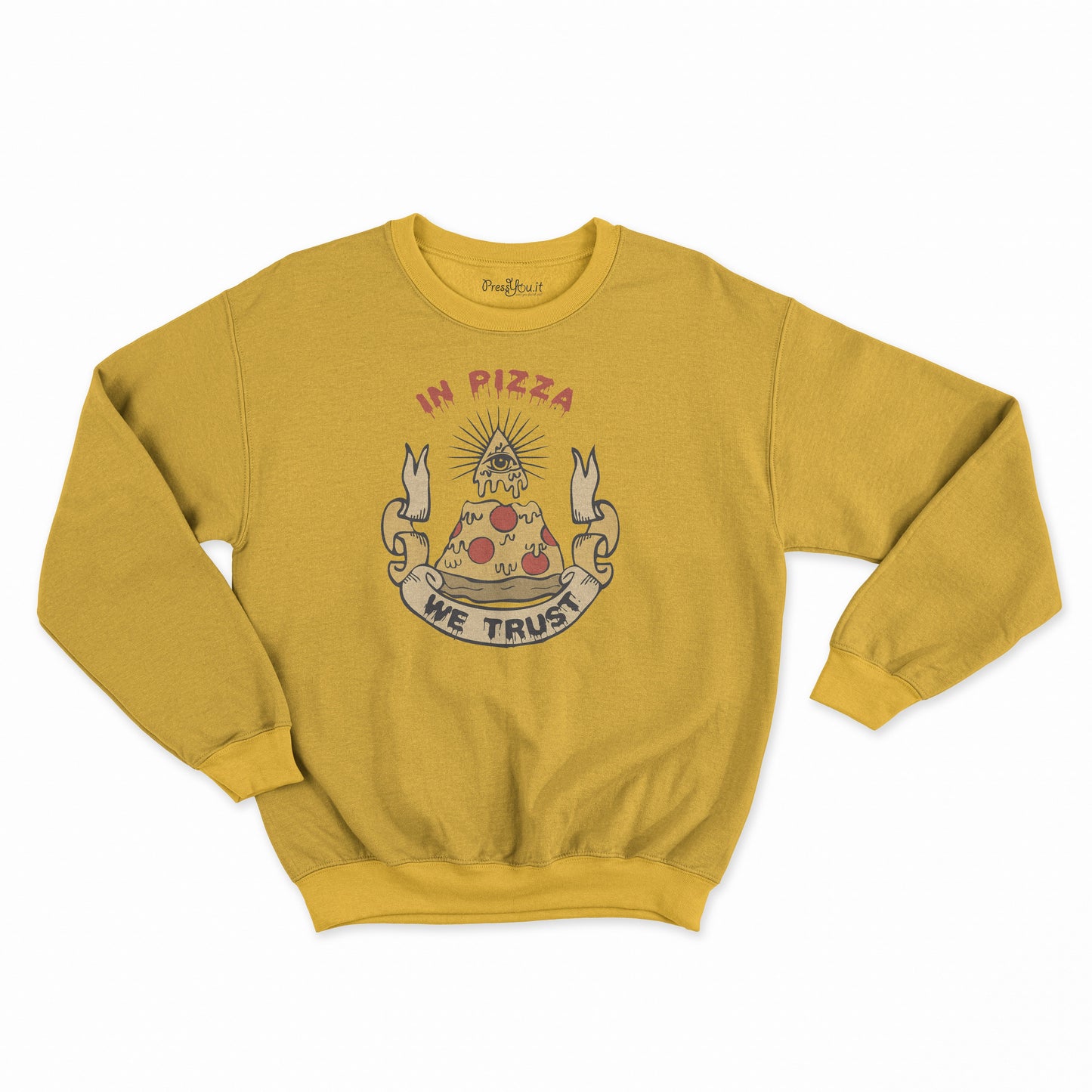 felpa girocollo unisex- in pizza we trust illuminati