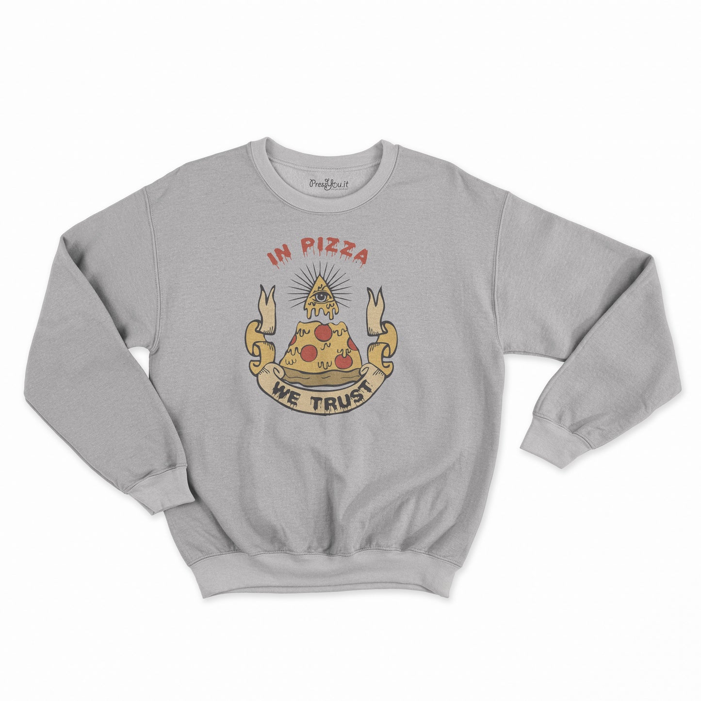 felpa girocollo unisex- in pizza we trust illuminati