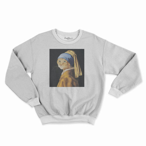 felpa girocollo unisex- il gatto con orecchino di perla