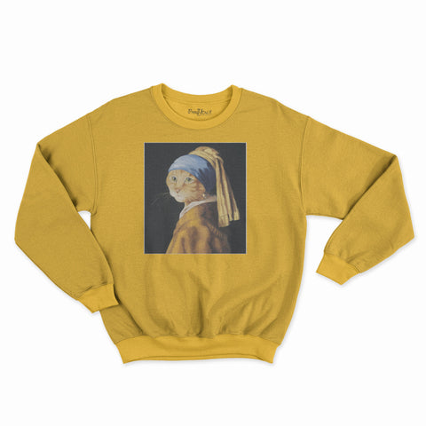 felpa girocollo unisex- il gatto con orecchino di perla