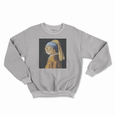 felpa girocollo unisex- il gatto con orecchino di perla