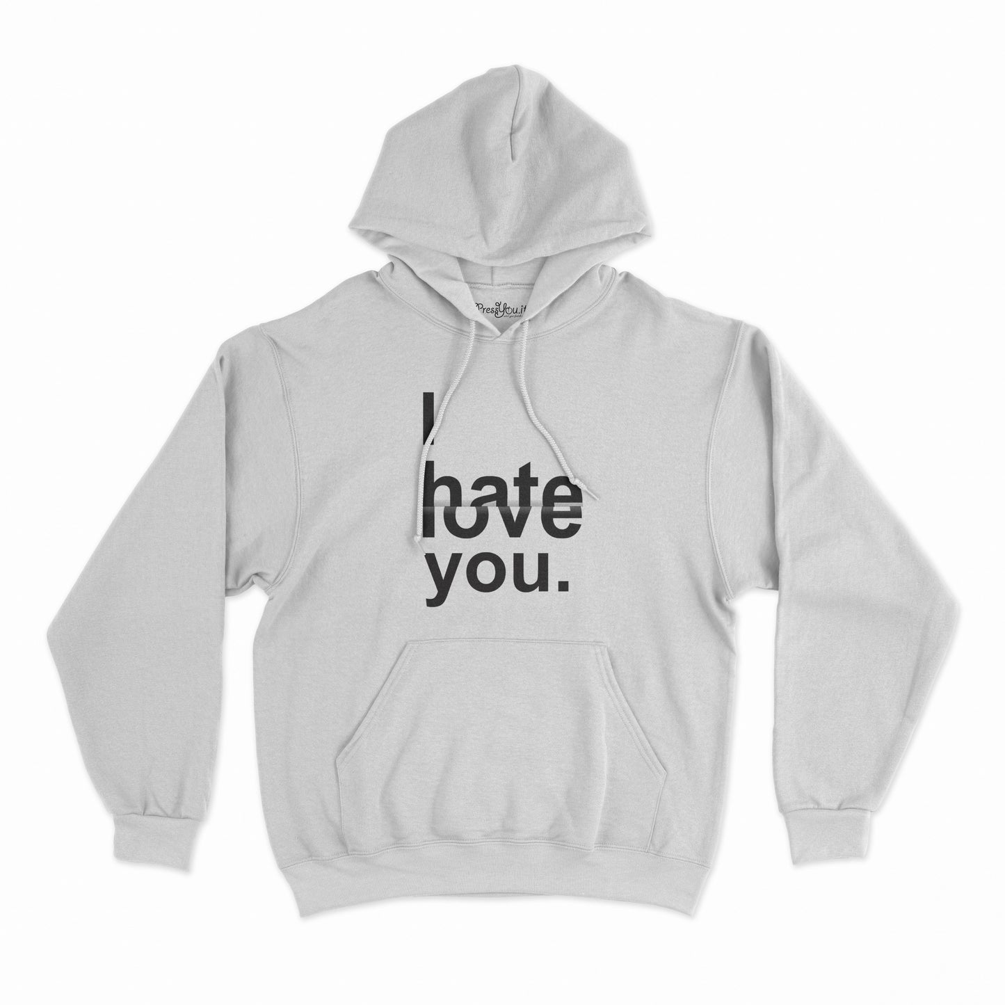 felpa con cappuccio unisex- i hate love you san valentino