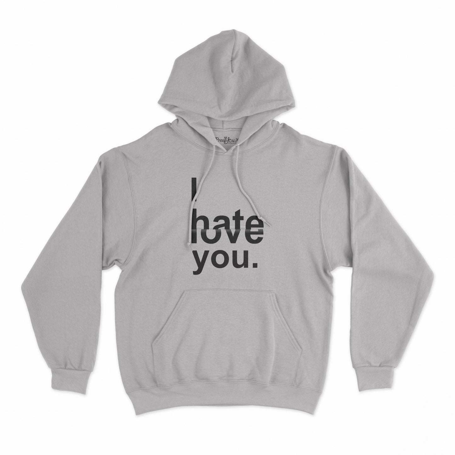 felpa con cappuccio unisex- i hate love you san valentino