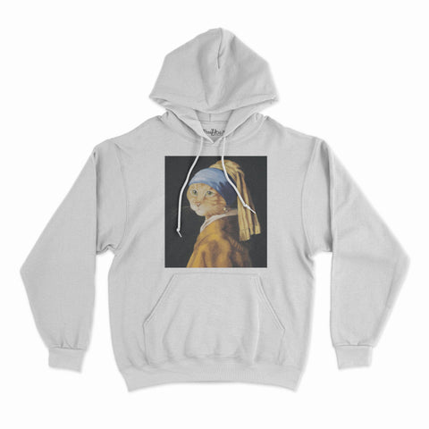 felpa con cappuccio unisex- il gatto con orecchino di perla