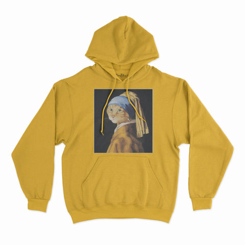 felpa con cappuccio unisex- il gatto con orecchino di perla