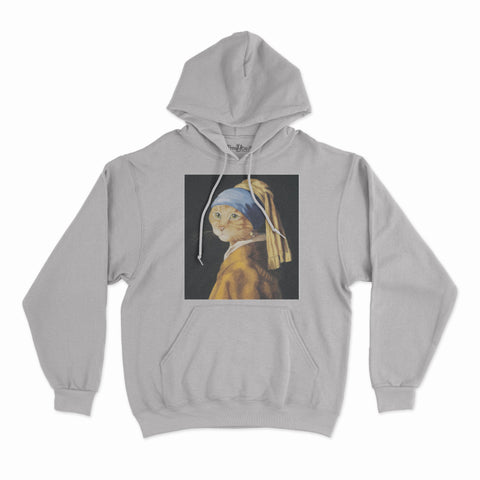 felpa con cappuccio unisex- il gatto con orecchino di perla