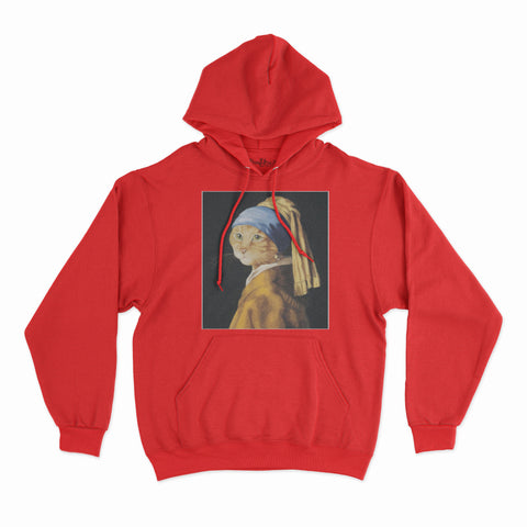 felpa con cappuccio unisex- il gatto con orecchino di perla