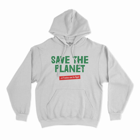 felpa con cappuccio unisex - save the planet e l unico con la figa