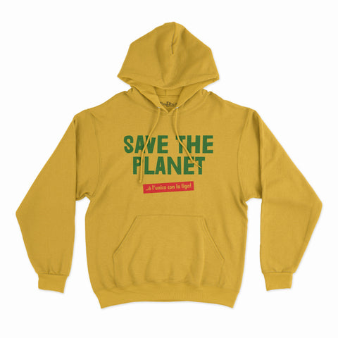 felpa con cappuccio unisex - save the planet e l unico con la figa