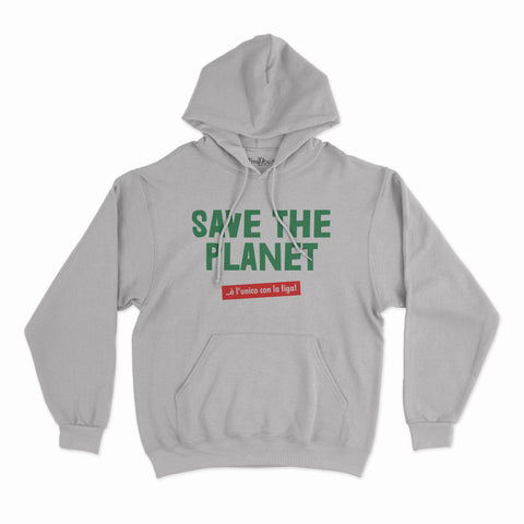 felpa con cappuccio unisex - save the planet e l unico con la figa