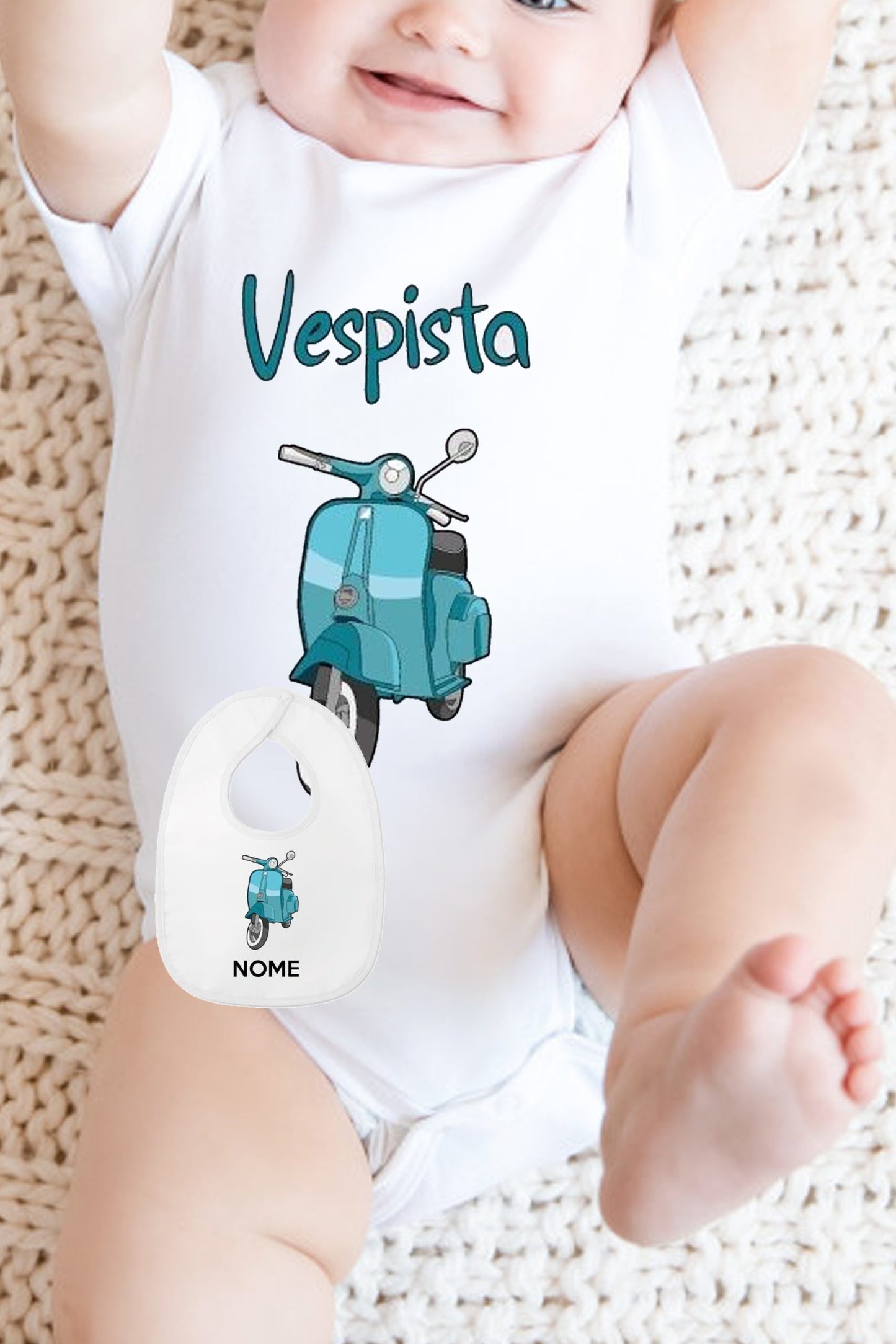 newborn bodysuit with bib - vespa motorbike